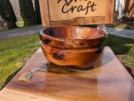 "Native", Wooden Bowl Hand Carved from Service Berry Tree