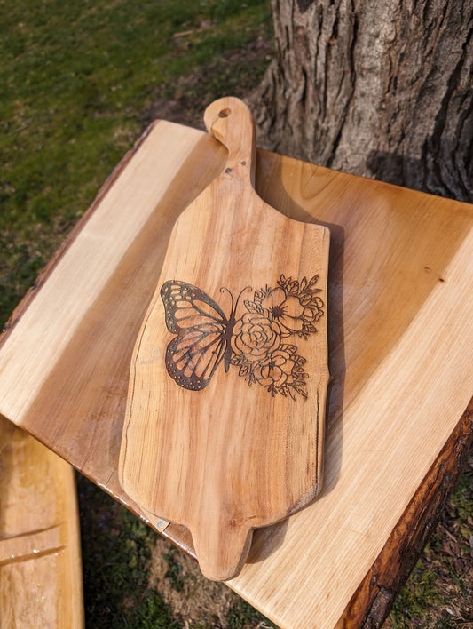 Monarch Butterfly on Roses spalted maple cutting board