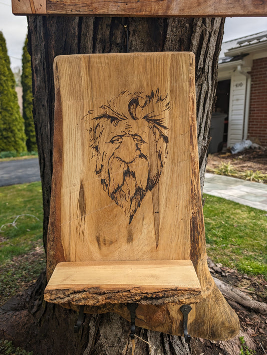 Tree Spirit on Red Oak Coat Hanger with Shelf