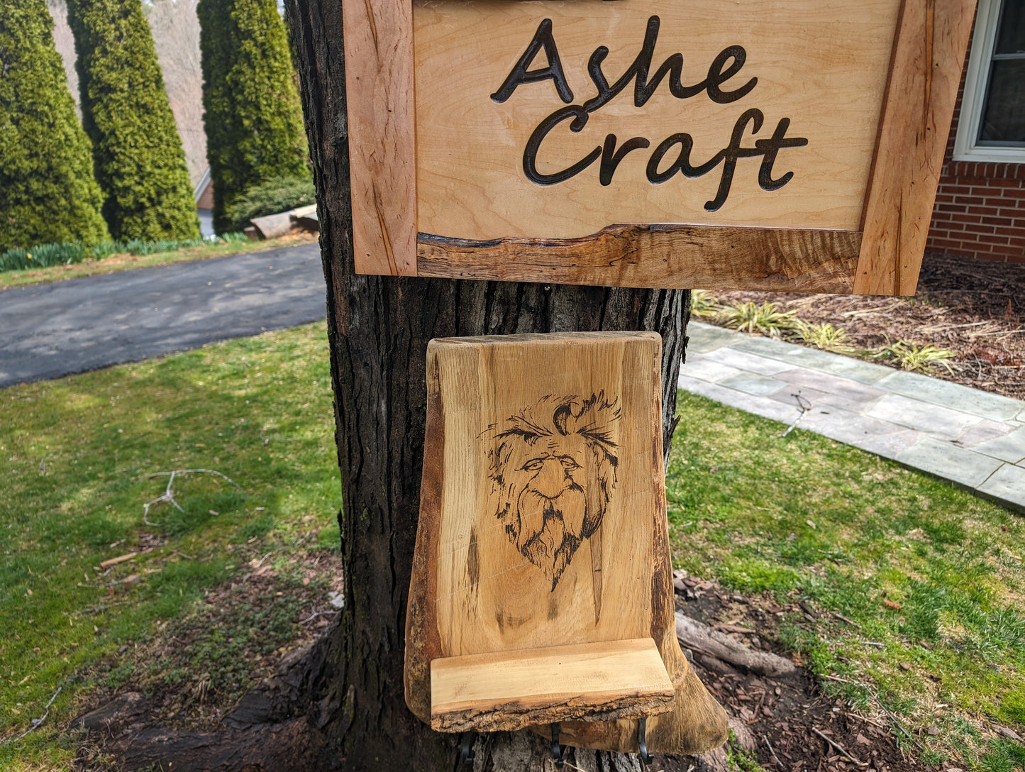 Tree Spirit on Red Oak Coat Hanger with Shelf